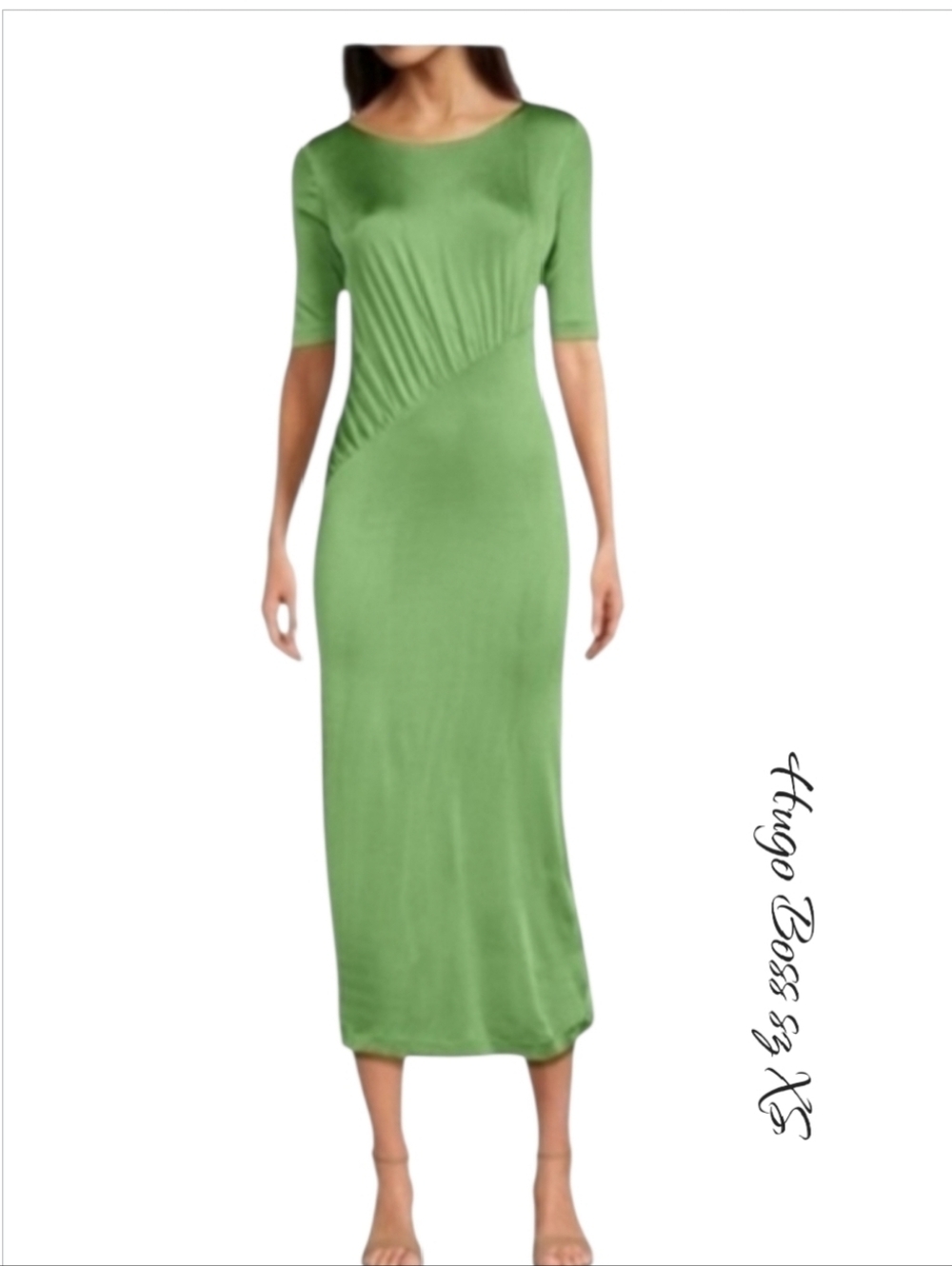 NWT Hugo Boss Etalicy Green Midi Dress Ruched XS